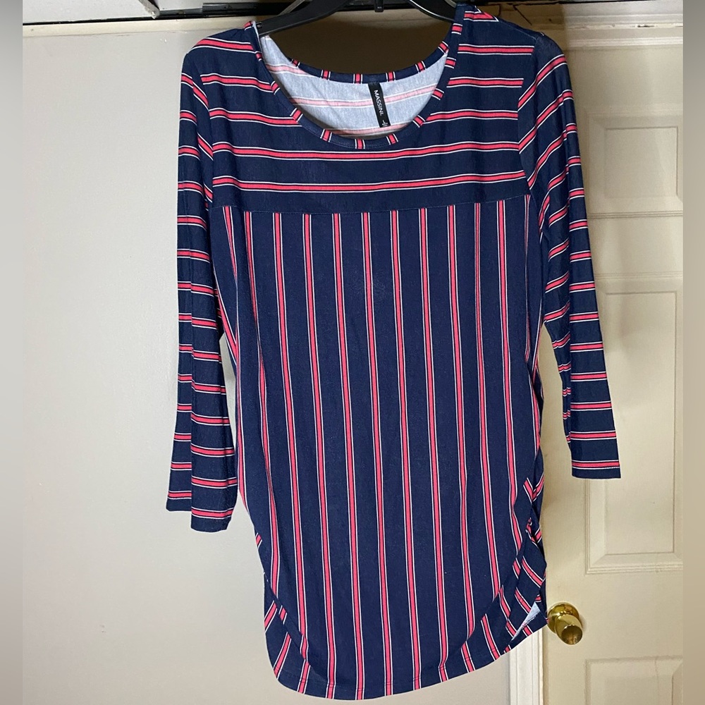 Massini navy blue and pink striped blouse